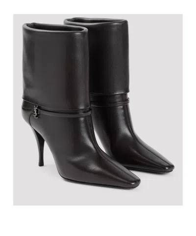 Saint Laurent Niki Embellished Leather Ankle Boots In Black