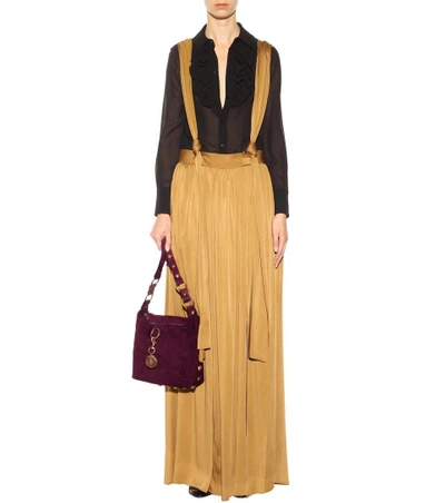 Shop Lanvin Embellished Satin Skirt In Mustard