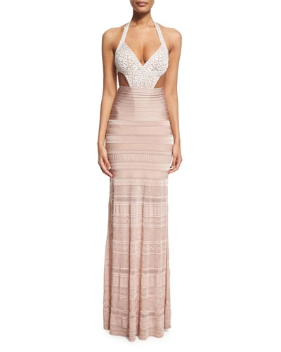 Herve Leger Embroidered Bandage Coverup Maxi Skirt, Bare