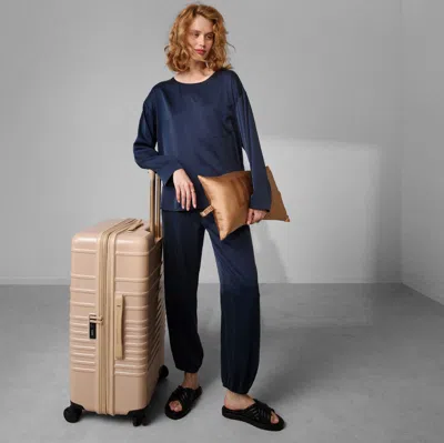 Lunya Washable Silk Long Sleeve Jogger Pant Set In Deep Blue