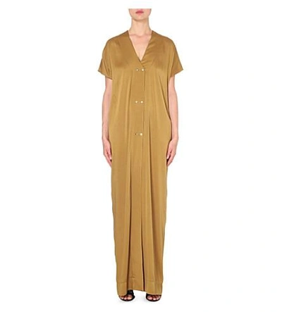 Shop Lanvin Washed-satin Maxi Dress In Mustard