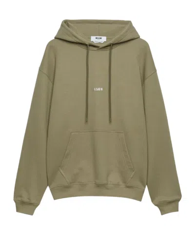 Msgm Slogan-print Drawstring Hoodie In Gray