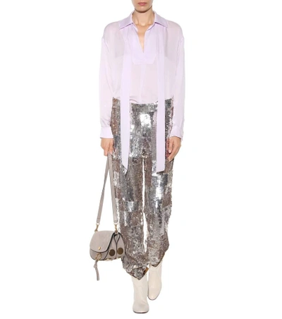 Shop Chloé Sequinned Trousers In Silver