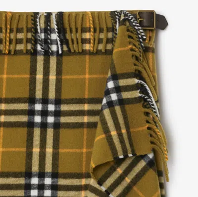 Burberry Women Wool And Cashmere Check Scarf Style Skirt In Green