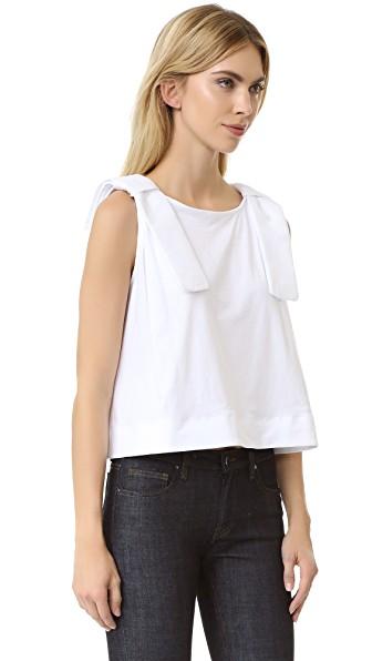 Victoria Victoria Beckham Bow-embellished Cotton-jersey Top In White ...