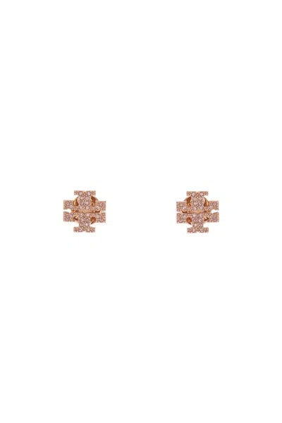Tory Burch Crystal Logo Stud Earrings In Gold