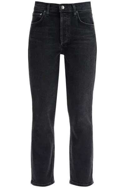 Shop Agolde Riley Cropped Jeans In Black