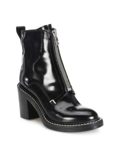 Rag & Bone Shelby Zip-front Leather Block-heel Booties In Black