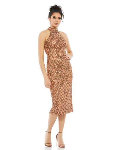 Mac Duggal Embellished Halterneck Midi-dress In Multi
