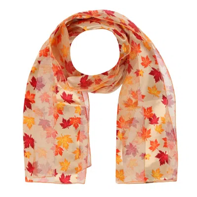 Ctm Women's Autumn Fall Leaf Lightweight Satin Scarf In Beige
