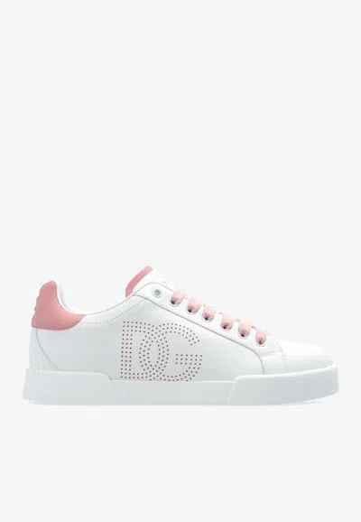 Dolce & Gabbana Portofino Low-top Leather Sneakers With Lateral Monogram In Pink