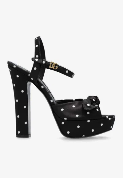 Dolce & Gabbana Keira Embellished Polka-dot Satin Sandals In Black