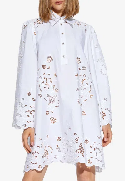 Dolce & Gabbana Broderie Anglaise Mini Shirt Dress In White