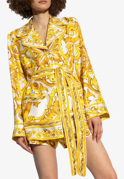 Dolce & Gabbana Silk Blouse With Maiolica Print And In Yellow
