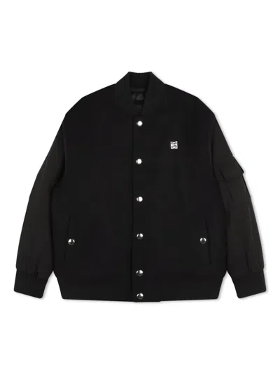 Givenchy Black Fabric Bomber Jacket With Logo Application