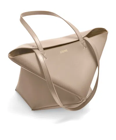 Loewe Medium Puzzle Fold Tote In Shiny Leather Skin For Woman In Nude