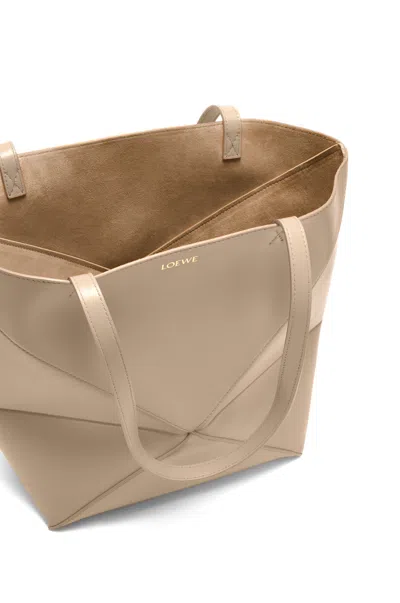 Loewe Medium Puzzle Fold Tote In Shiny Leather Skin For Woman In Nude