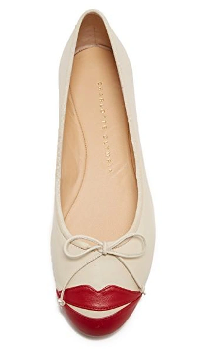Shop Charlotte Olympia Kiss Me Darcy Flats In Ivory/red
