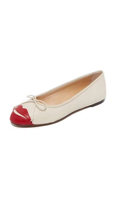 Charlotte Olympia Kiss Me Darcy Flats In Ivory/red