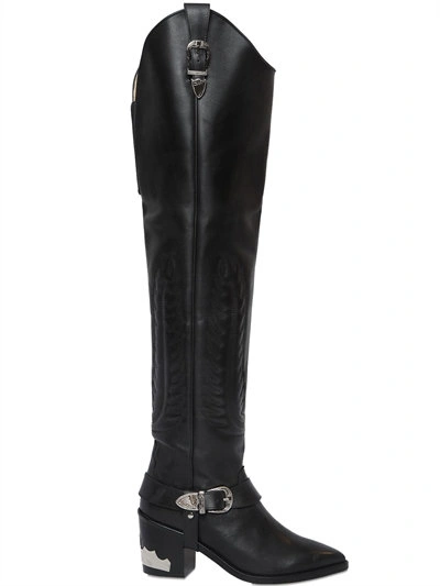 Shop Toga 70mm Over The Knee Leather Boots In Black