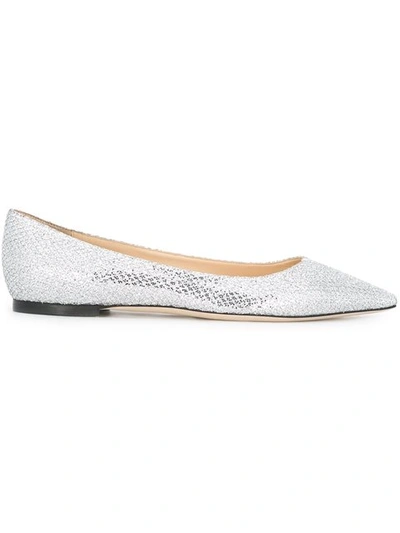 Jimmy Choo Romy Glitter-fabric Ballet Flats In Silver