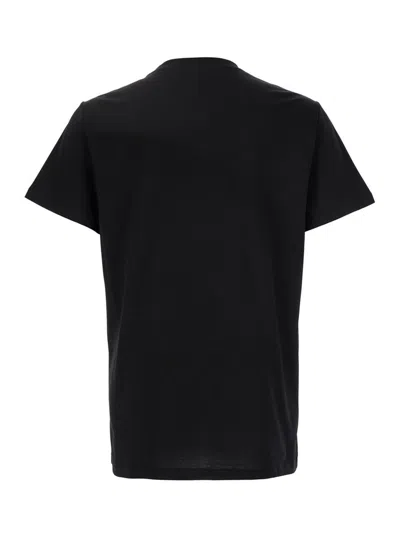 Balmain Black Crewneck T-shirt With Logo Print In Cotton Man