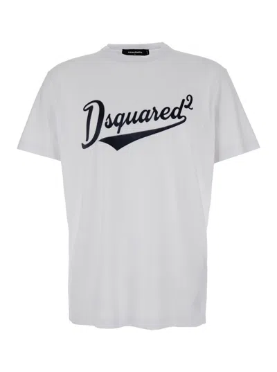 Dsquared2 White T-shirt With Logo Print On The Front In Cotton Man In White
