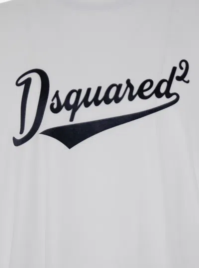 Dsquared2 White T-shirt With Logo Print On The Front In Cotton Man In White