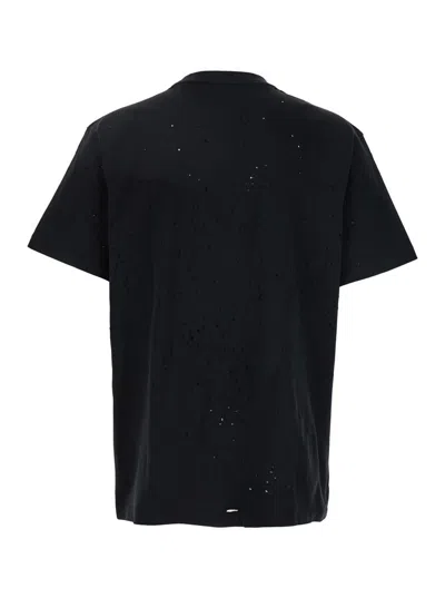 Purple Brand Black Crewneck T-shirt With Logo Lettering On The Front In Cotton Man In Black