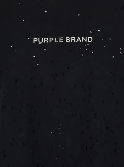 Purple Brand Black Crewneck T-shirt With Logo Lettering On The Front In Cotton Man In Black
