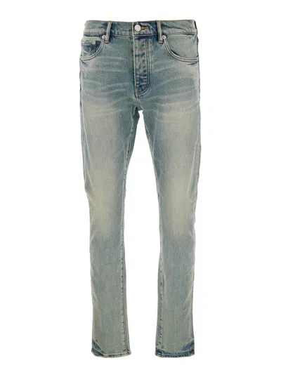 Purple Brand Light Blue Jeans With Belt Loops And Logo Patch On The Rear In Blue