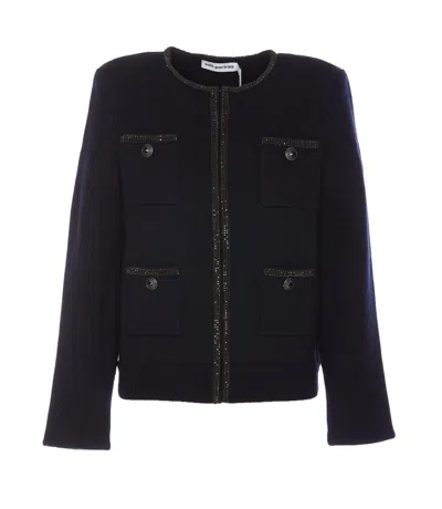 Self-portrait Oversized Black Knitted Cardigan With Flared Sleeves In Blue