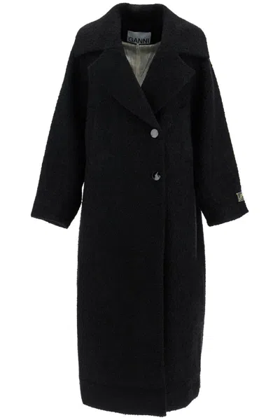 Ganni Long Bouclã© Coat For In Black