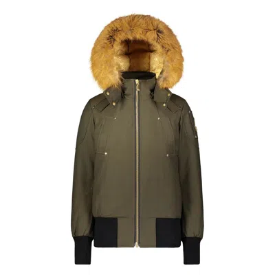 Moose Knuckles Exquisite Army Gold Debbie Bomber Jacket In Green