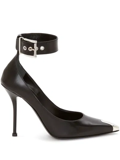 Alexander Mcqueen 105mm Metallic Toe-cap Detail Pumps In Black