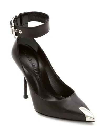 Alexander Mcqueen 105mm Metallic Toe-cap Detail Pumps In Black