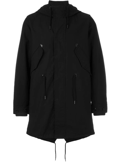 Shop Diesel Drawstring Hooded Duffle Coat In Black