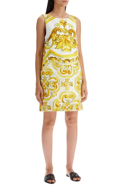 Dolce & Gabbana Short Majolica-print Brocade Dress In White
