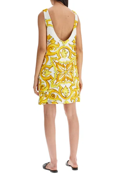 Dolce & Gabbana Short Majolica-print Brocade Dress In White