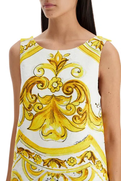 Dolce & Gabbana Short Majolica-print Brocade Dress In White