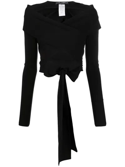 Dolce & Gabbana Wrap Cut-out Tie Detail Top In Black