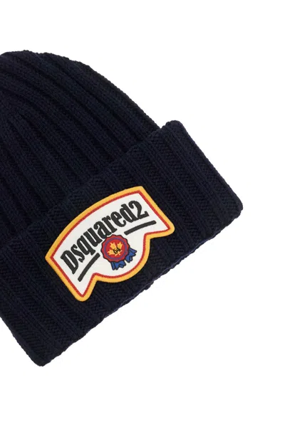 Dsquared2 "beanie Hat With Patch Logo In Blue