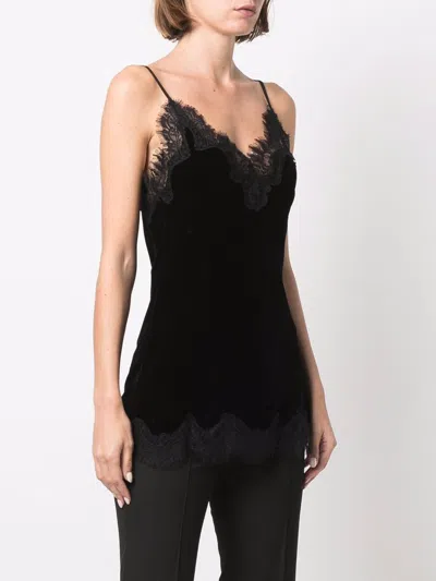 Gold Hawk Black Sleeveless Top With Adjustable Spaghetti Straps And Floral Emellishment In Black