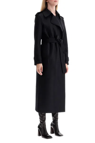 Harris Wharf London Double-stitched Long Trench In Pressed Wool In Black