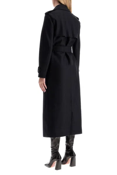 Harris Wharf London Double-stitched Long Trench In Pressed Wool In Black