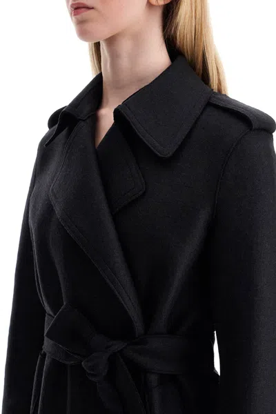 Harris Wharf London Double-stitched Long Trench In Pressed Wool In Black