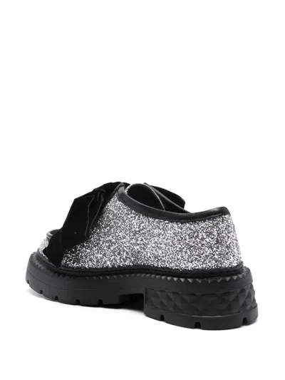 Jimmy Choo Marlow Glittered Velvet Bow Loafers In Silver