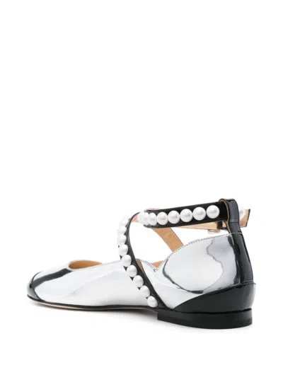 Mach&mach Leather Bicolor Ballets In Silver