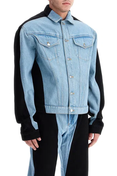 Mugler Two-tone Denim Jacket In Blue