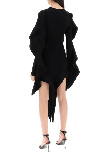 Mugler Asymmetric Mini Dress With Ruffle Details In Black